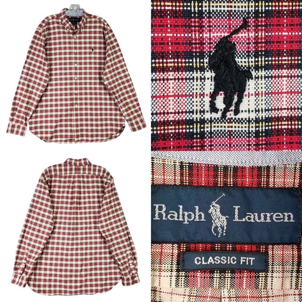 Polo Ralph Lauren Shirt Oxford Button Down Men’s Size Large L Red Plaid LS